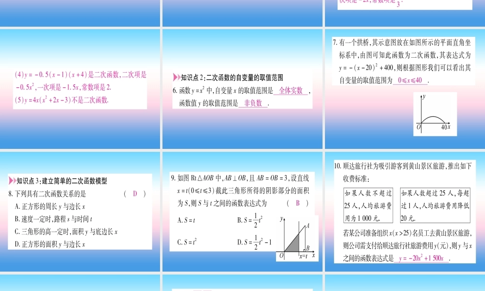 九年级数学下册 第1章 二次函数 11 二次函数作业课件 (新版)湘教版 课件