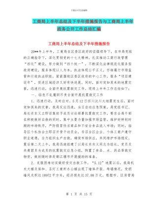 工商局上半年总结及下半年措施报告与工商局上半年政务公开工作总结汇编.doc