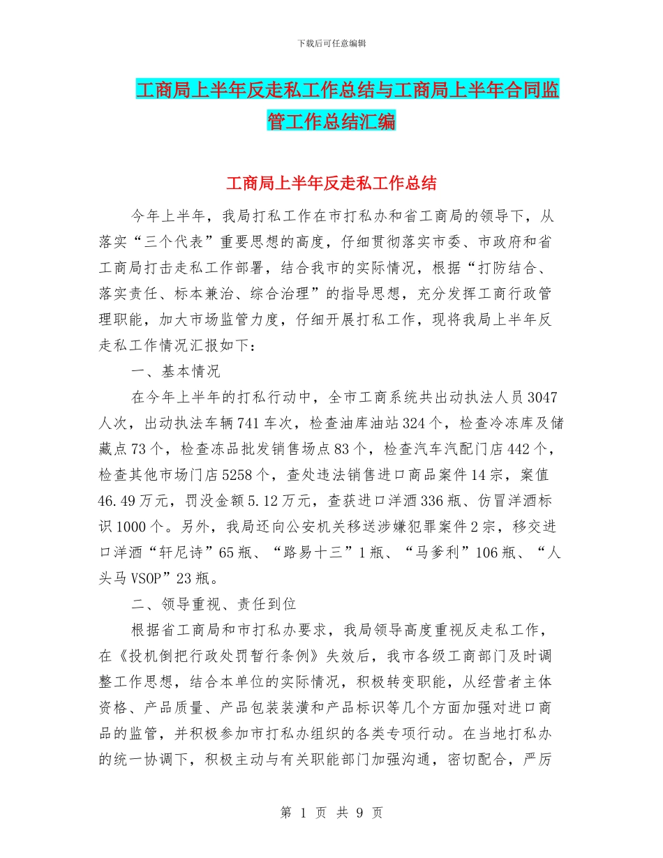 工商局上半年反走私工作总结与工商局上半年合同监管工作总结汇编_第1页