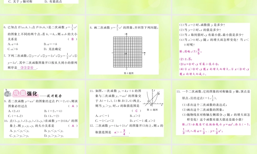 九年级数学下册 第1章 二次函数 12 二次函数的图象与性质 第1课时 二次函数yax2(a＞0)的图象与性质习题课件 (新版)湘教版 课件