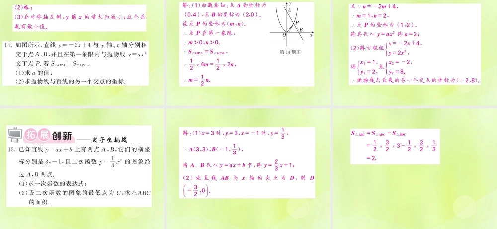 九年级数学下册 第1章 二次函数 12 二次函数的图象与性质 第1课时 二次函数yax2(a＞0)的图象与性质习题课件 (新版)湘教版 课件
