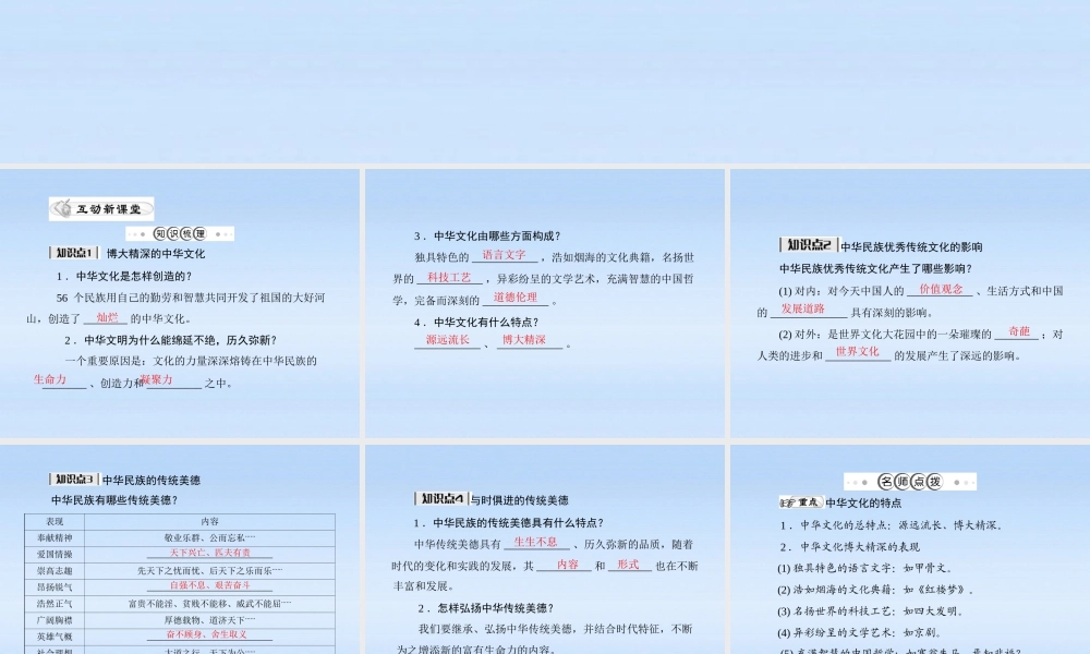 九年级政治 第二单元第五课第1课时(灿烂的中华文化)课件 人教新课标版 课件