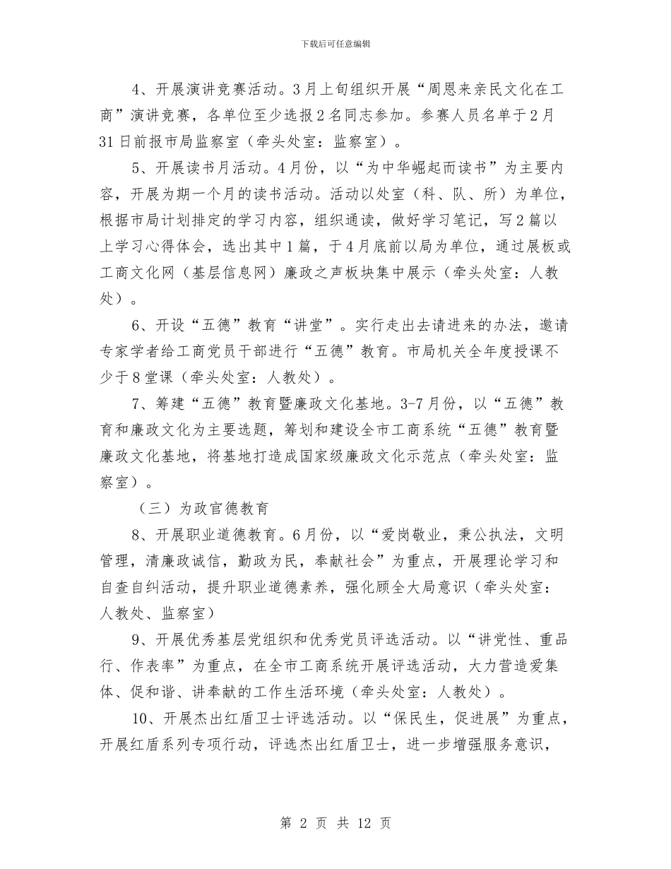工商局五德拒腐防变实施方案与工商局分管科室工作情况报告汇编_第2页