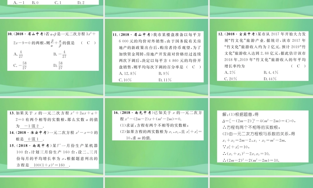 中考数学复习 第2章 方程(组)与不等式(组)第7课时 一元二次方程(精练)课件