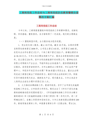 工商局党组工作总结与工商局党组队伍教育整顿自查整改方案汇编