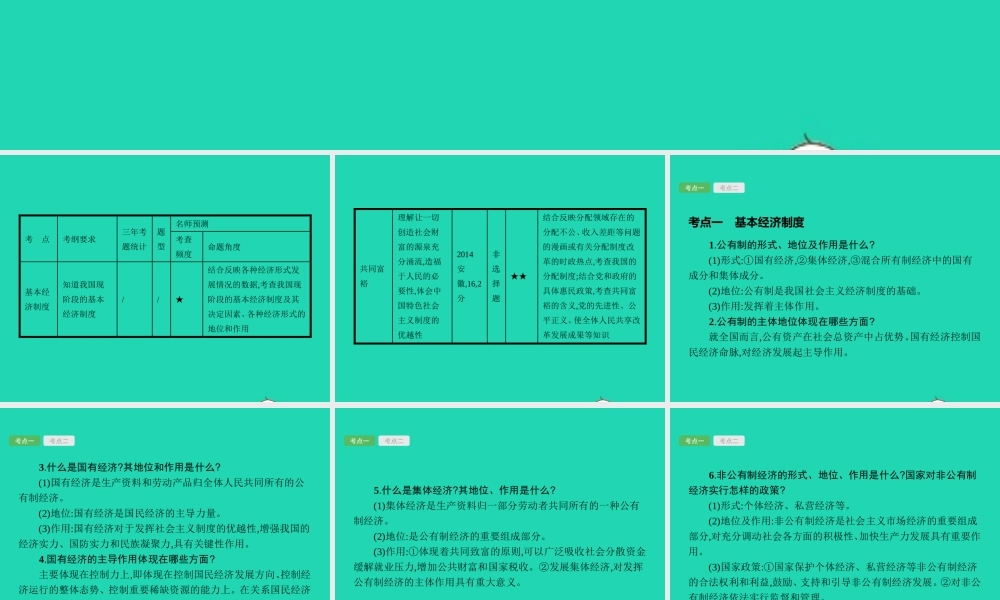 中考政治 第一编 基础篇 第三部分 我与国家和社会 第18讲 经济制度 分配制度课件