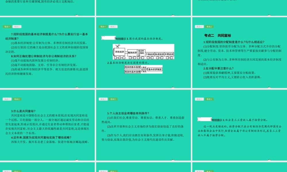 中考政治 第一编 基础篇 第三部分 我与国家和社会 第18讲 经济制度 分配制度课件