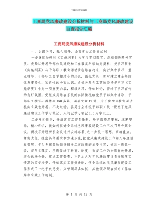 工商局党风廉政建设分析材料与工商局党风廉政建设自查报告汇编