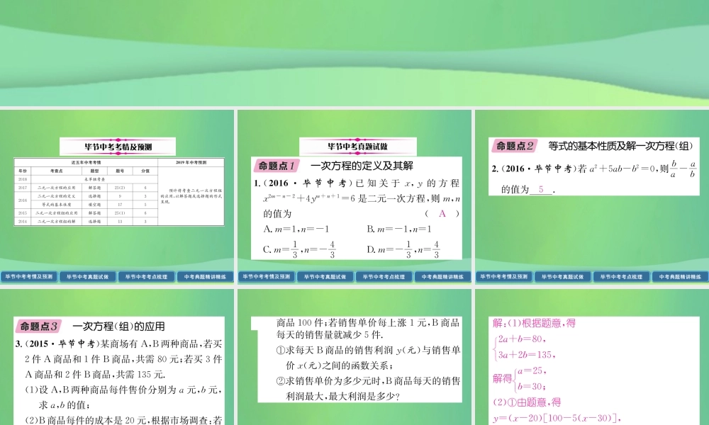 中考数学复习 第2章 方程(组)与不等式(组)第6课时 一次方程与方程组(精讲)课件