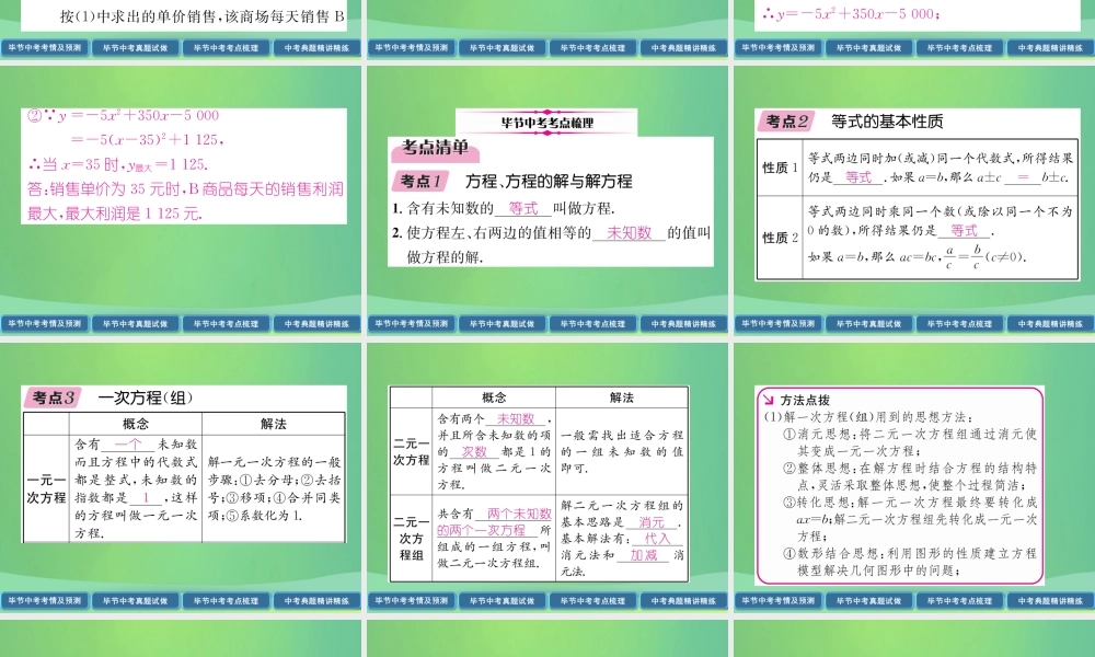 中考数学复习 第2章 方程(组)与不等式(组)第6课时 一次方程与方程组(精讲)课件