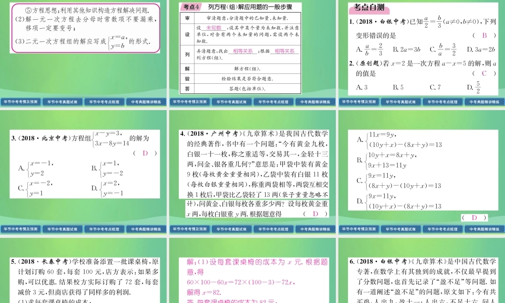中考数学复习 第2章 方程(组)与不等式(组)第6课时 一次方程与方程组(精讲)课件