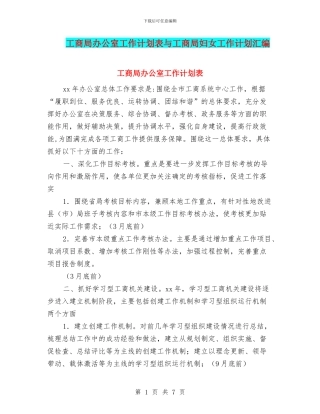 工商局办公室工作计划表与工商局妇女工作计划汇编