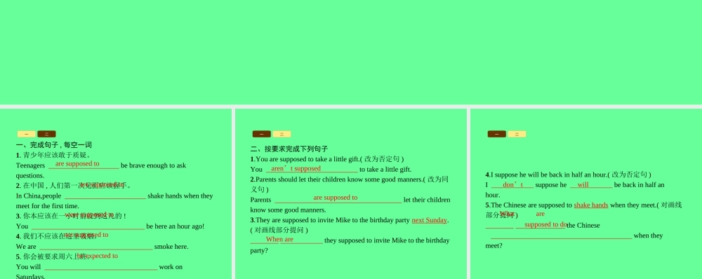 九年级英语全册 Unit 10 You re supposed to shake hands语法专练课件 (新版)人教新目标版 课件