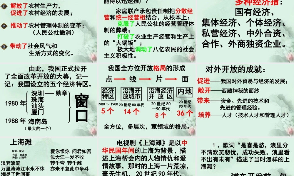 中考历史专题复习(四)社会主义制度下经济建设的新成就课件 新人教版 课件