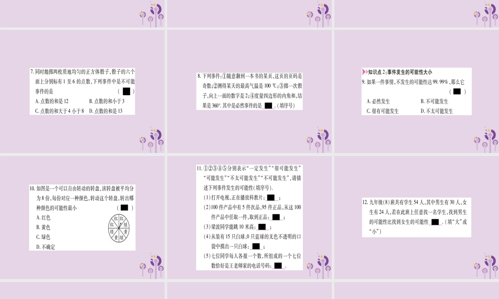 九年级数学上册 第二十五章 概率初步 251 随机事件与概率 2511 随机事件作业课件 (新版)新人教版 课件