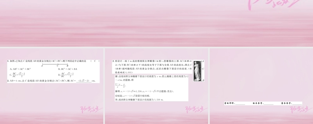 九年级数学上册 44 探索三角形相似的条件 第4课时 黄金分割练习课件 (新版)北师大版 课件