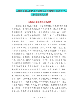 工商局小康工作队工作总结与工商局局长2024年个人工作总结范文汇编