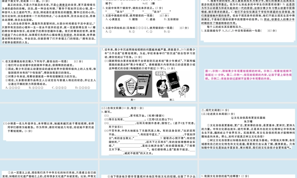 九年级语文上册 中考模拟卷(一)作业课件 新人教版 课件