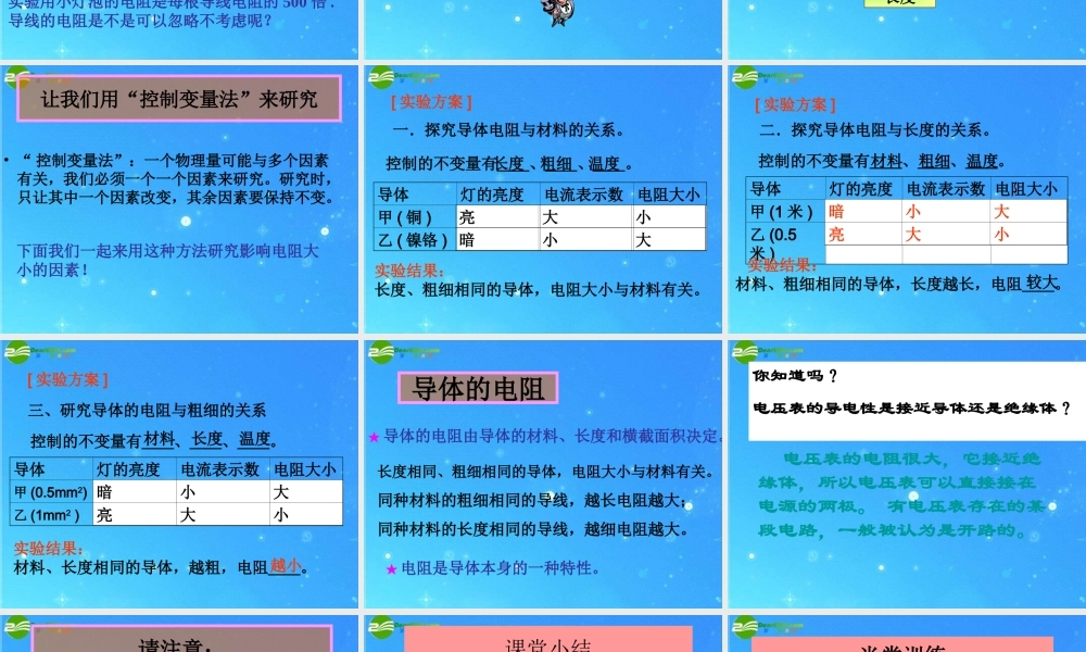 八年级物理上册 6.3电阻课件 人教新课标版 课件