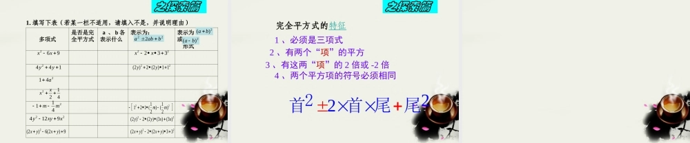 七年级数学下册 第六章第三节(用乘法公式分解因式)课件  浙教版 课件