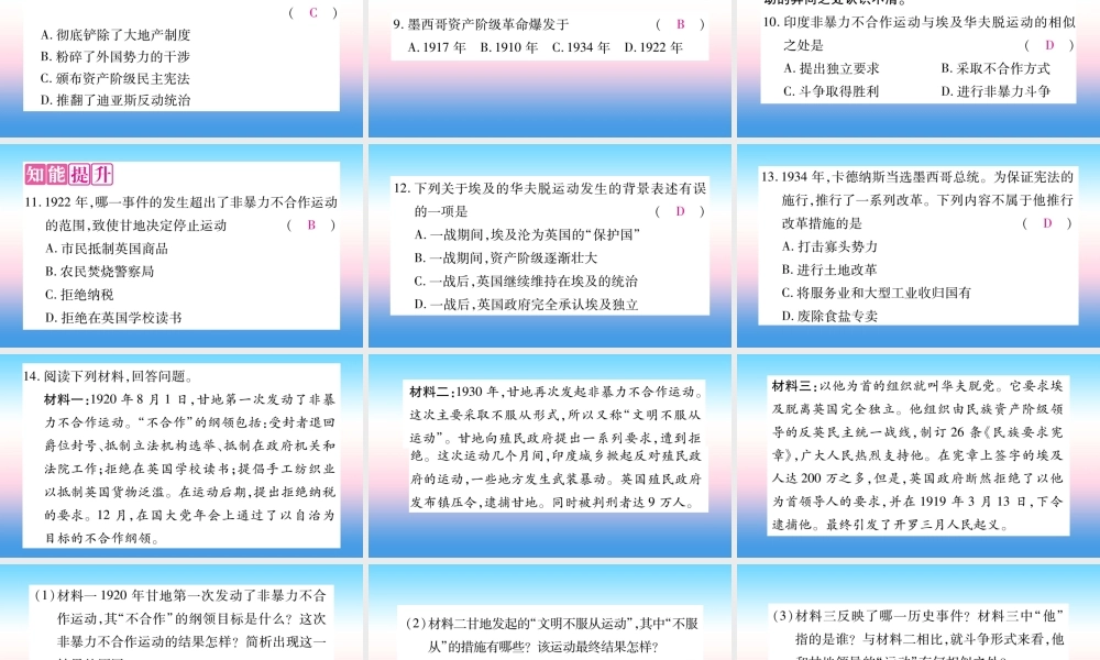 九年级历史下册 第3单元 第一次世界大战和战后初期的世界 第12课 亚非拉民族民主运动的高涨自学课件 新人教版 课件