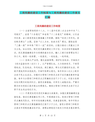 工商局廉政建设工作制度与工商局廉政建设工作意见汇编