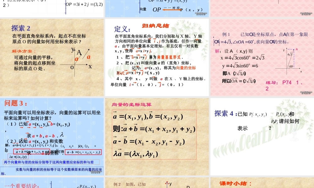 新课标 苏教版高一数学平面向量的坐标表示及运算复习 课件