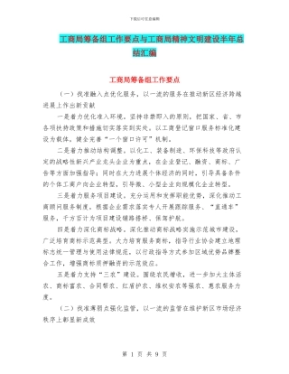 工商局筹备组工作要点与工商局精神文明建设半年总结汇编