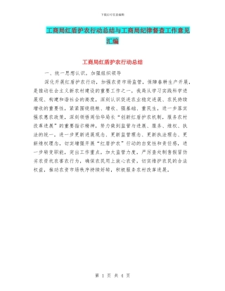 工商局红盾护农行动总结与工商局纪律督查工作意见汇编