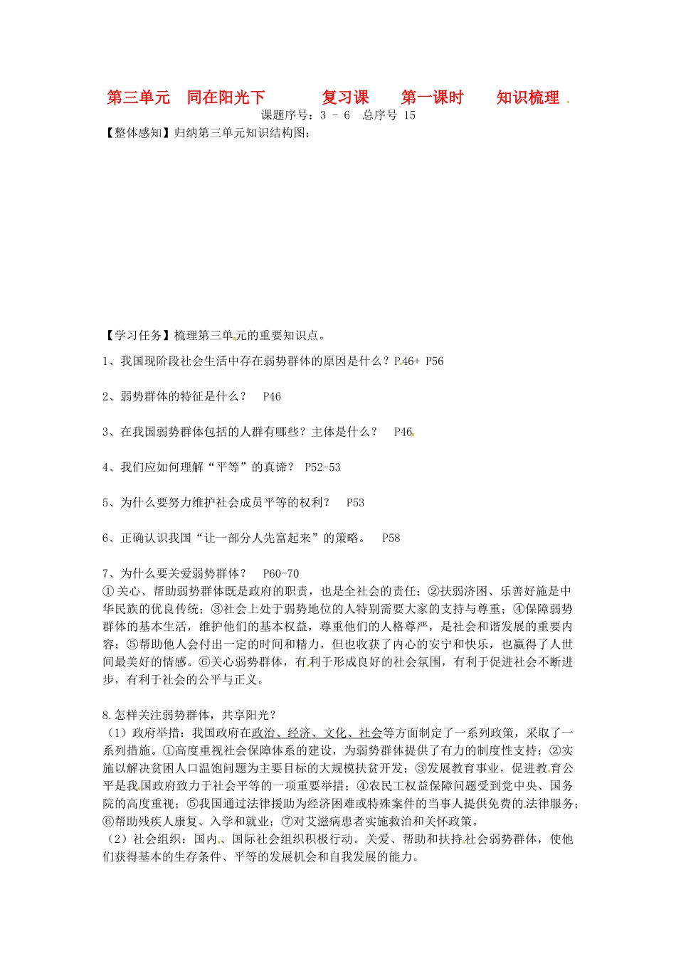 九年级政治 第三单元(同在阳光下)复习课 课件_第1页