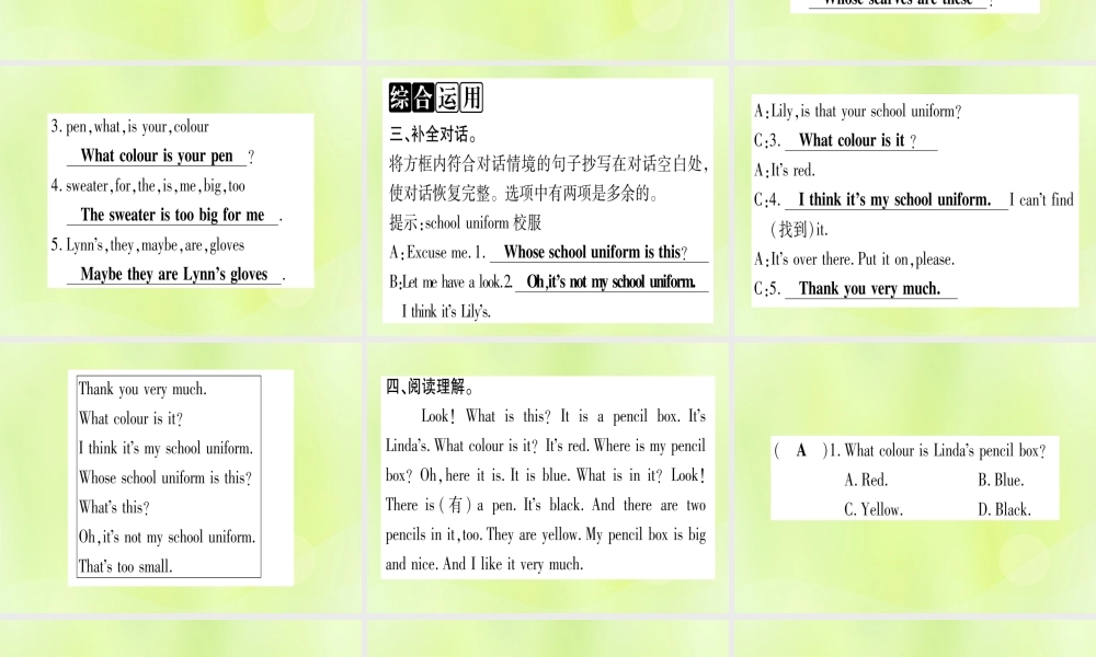 七年级英语上册 Unit 2 Colours and Clothes Lesson 9 Whose Coat Is This课件 (新版)冀教版 课件
