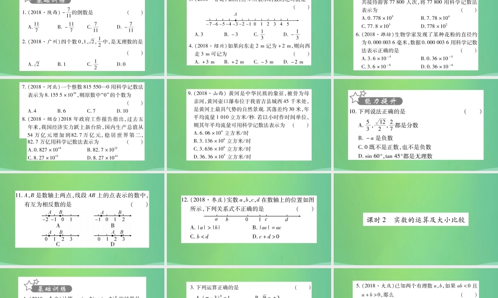 中考数学复习 第一轮 考点系统复习 第一章 数与式 第一节 实数(精练)课件