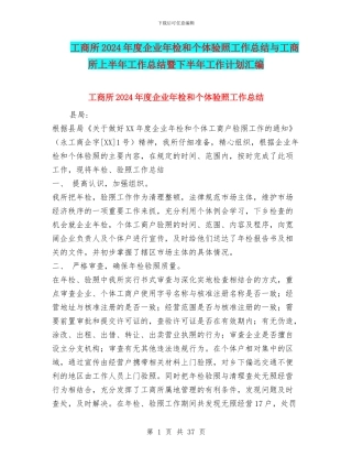工商所2024年度企业年检和个体验照工作总结与工商所上半年工作总结暨下半年工作计划汇编