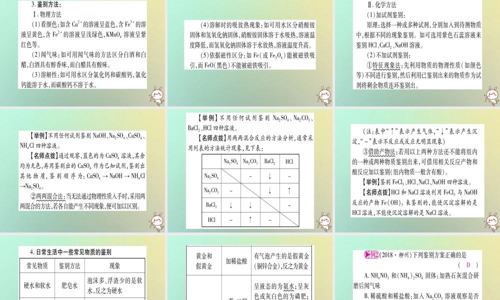 中考化学准点备考复习 第二部分 题型专题突破 专题3 物质的检验与鉴别、分离、除杂、共存课件 新人教版 课件