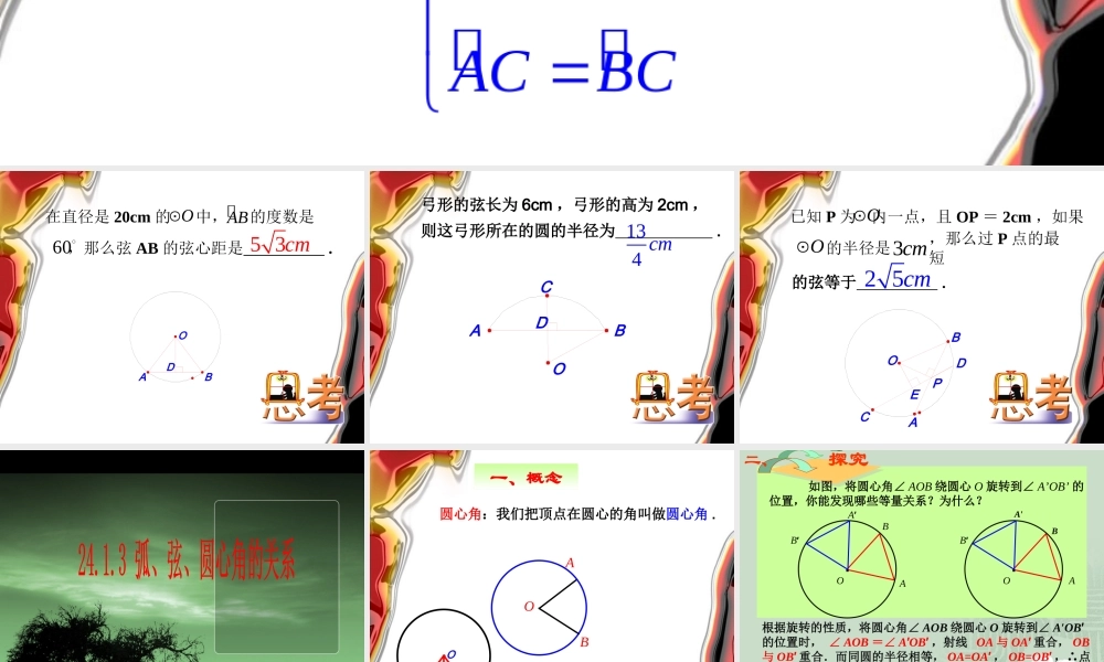 九年级数学上：241圆-2413弧、弦、圆心角的关系课件(人教新课标) 课件