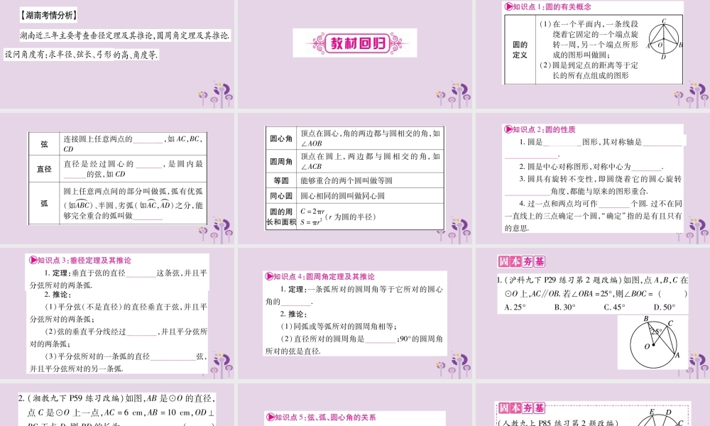 中考数学复习 第一轮 考点系统复习 第6章 圆 第1节 圆的有关性质导学课件