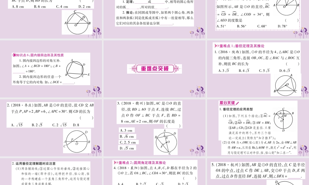中考数学复习 第一轮 考点系统复习 第6章 圆 第1节 圆的有关性质导学课件