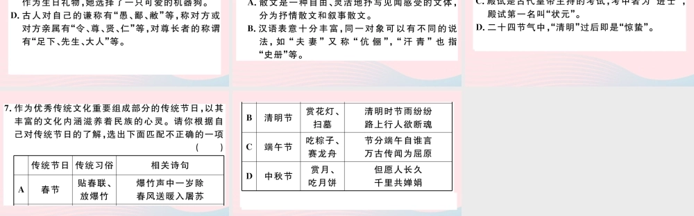 文下册 专题六 文学 文化常识习题课件 新人教版 课件