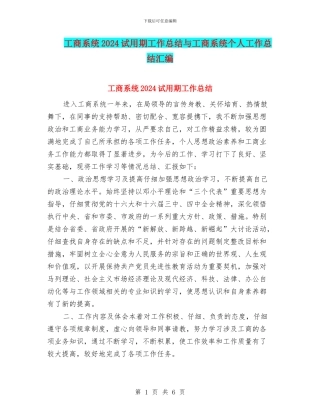 工商系统2024试用期工作总结与工商系统个人工作总结汇编