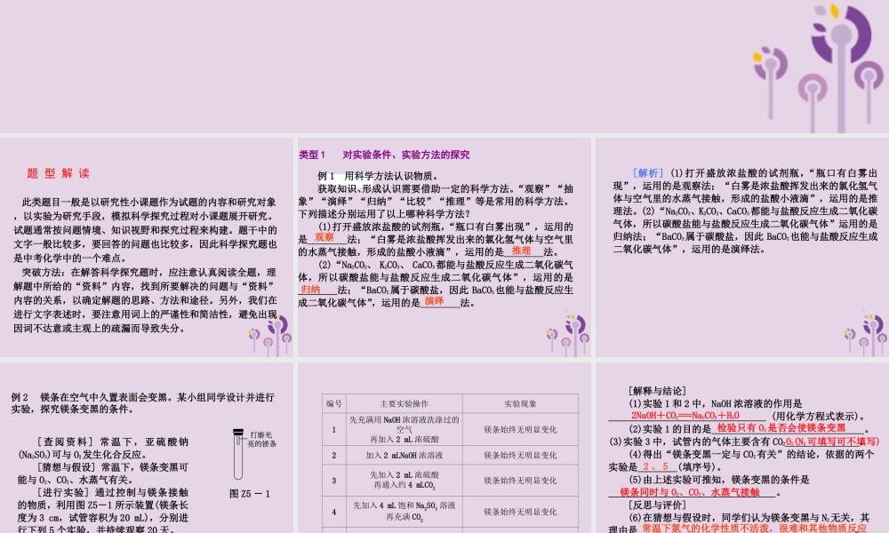 中考化学专题复习 题型突破(五)科学探究题课件 新人教版 课件