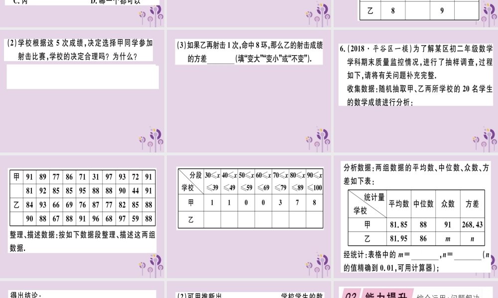 八年级数学下册 第二十章(数据的分析) 数据的波动程度 .2 根据方差做决策习题课件 (新版)新人教版 课件