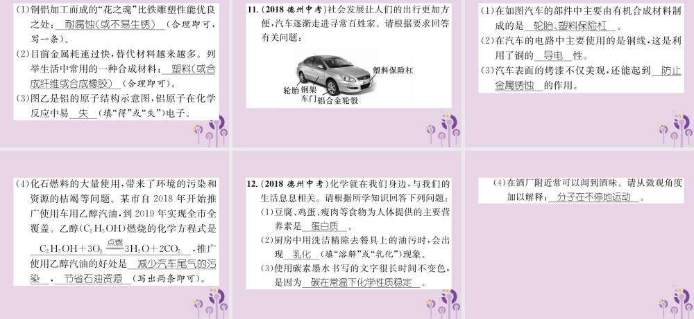 中考化学总复习 第1编 主题复习 模块4 化学与社会发展 课时15 化学与生活(精练)课件