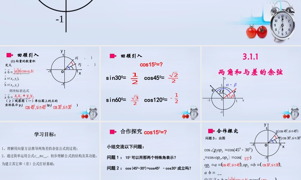 数学 3.1.1两角和与差的余弦课件 新人教B版必修4 课件