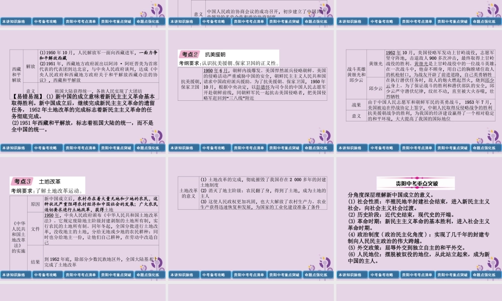 中考历史总复习 第一编 教材知识速查篇 模块二 中国现代史 第9讲 中华人民共和国的成立和巩固(精讲)课件