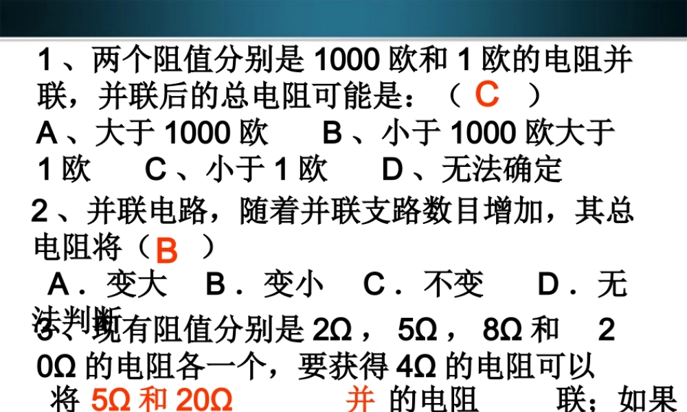 九年级物理上册 并联电路的专题练习课件 苏科版 课件
