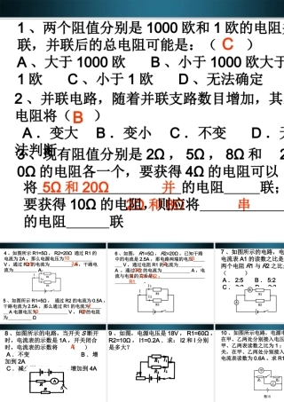 九年级物理上册 并联电路的专题练习课件 苏科版 课件