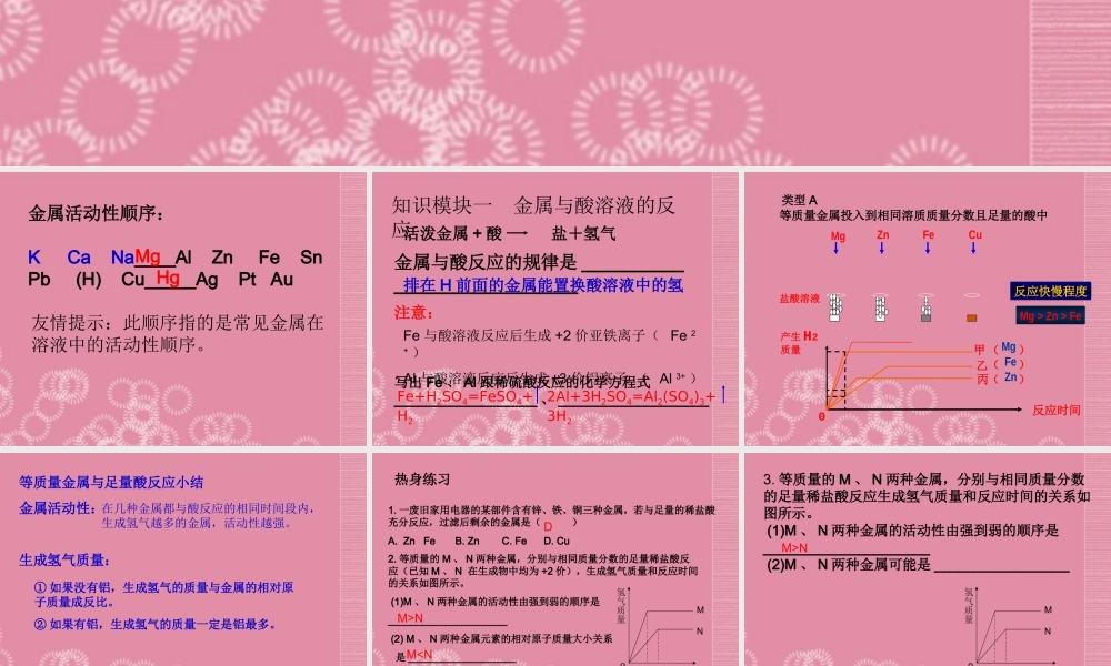 九年级物理全册(金属活动性顺序的探究、判断与应用)课件 新人教版 课件