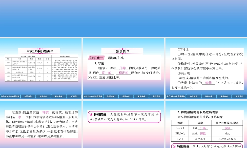 中考化学总复习 第1编 教材知识梳理篇 第9单元 溶液(精讲)课件