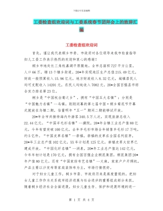 工委检查组欢迎词与工委系统春节团拜会上的致辞汇编