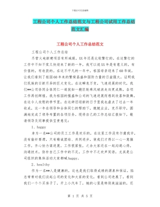 工程公司个人工作总结范文与工程公司试用工作总结范文汇编